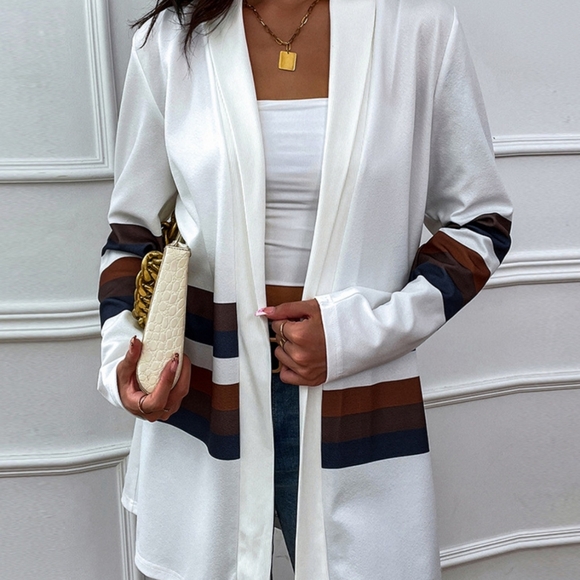 Color Wave Open Front Cardigan - White - Picture 3 of 5